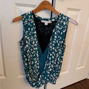 Diane Von Furstenberg Teal and Cream Sleeveless Blouse & Black/Sheer Camisole